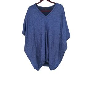 Vionnet Paris Italy Blue Metallic Knit Dolman Sleeve Poncho Top